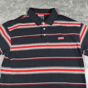 Vintage Avirex Polo Shirt Men Large Black Red White Stripe Streetwear Hiphop Y2K